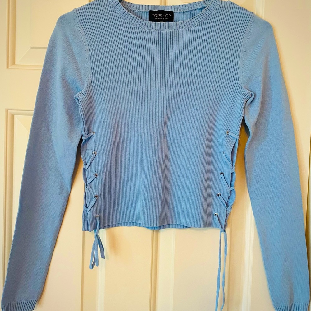 Baby Blue Topshop Lace-Up Long Sleeve; Size 2